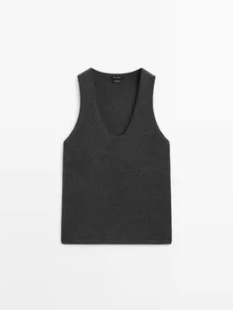 Вязаный кашемировый топ с крапинками Massimo Dutti, серый