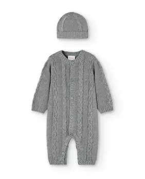 Вязаный комбинезон для мальчика с отверстиями для подгузников и шапочкой Boboli, темно-серый