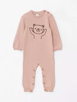 Вязаный комбинезон для маленьких мальчиков с круглым вырезом и длинными рукавами LCW baby, бежевый