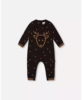 Вязаный комбинезон для маленьких мальчиков с интарсией оленя Deux Par Deux, черный