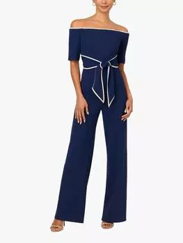 Вязаный комбинезон с креповым галстуком Adrianna Papell, цвет Navy Sateen/Ivory