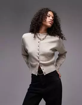Вязаный компактный приталенный кардиган овсяного цвета Topshop