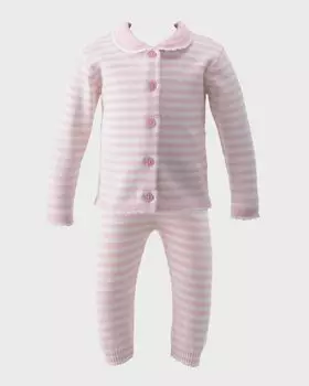 Вязаный комплект из двух предметов для девочки в полоску, размер 3М-24М Rachel Riley, цвет Light Pink