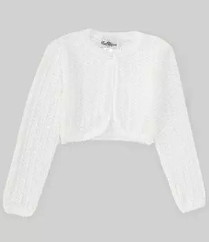Вязаный крючком кардиган с длинными рукавами Rare Editions для больших девочек 7–16 лет, белый