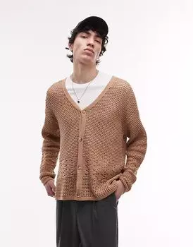 Вязаный крючком кардиган Topman с панелью бежевого цвета