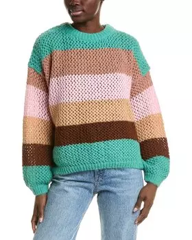 Вязаный крючком полосатый свитер Isla Ciel, зеленый