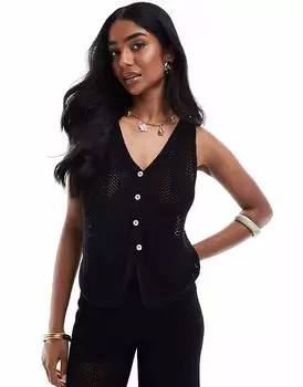 Вязаный крючком топ Pull&Bear черного цвета с завязками спереди, в комплекте