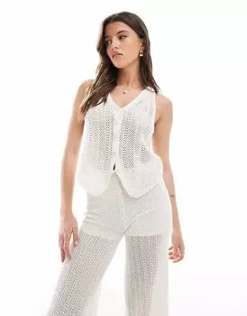 Вязаный крючком топ с завязкой Pull&Bear белого цвета