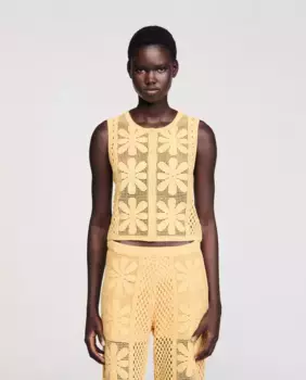 Вязаный крючком женский жилет Sandro, желтый