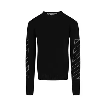 Вязаный круглый вырез Off-White Diag Outline, цвет Черный/Белый