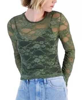 Вязаный кружевной топ с длинными рукавами Just Polly, зеленый