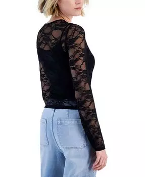Вязаный кружевной топ с длинными рукавами Just Polly, черный