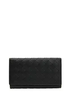 Вязаный мужской бумажник из фактурной кожи Bottega Veneta, черный