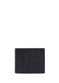Вязаный мужской бумажник из фактурной кожи Bottega Veneta, синий