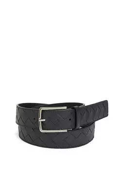 Вязаный мужской фактурный кожаный ремень Bottega Veneta, черный
