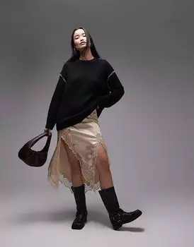 Вязаный объемный джемпер с открытым контрастным швом в моно Topshop