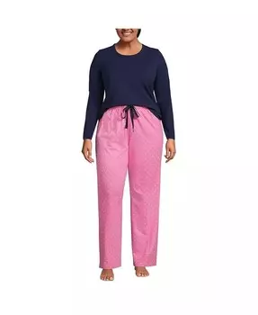 Вязаный пижамный комплект больших размеров, футболка с длинными рукавами и брюки Lands' End, розовый