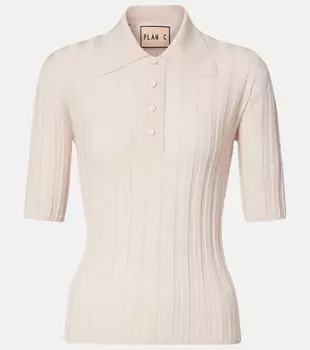 Вязаный поло из шерсти с рубчиками Plan C, Baby Pink