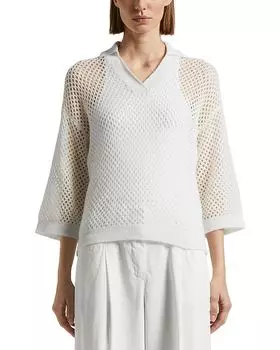 Вязаный поло-кимоно свитер Peserico, коричневый/бежевый