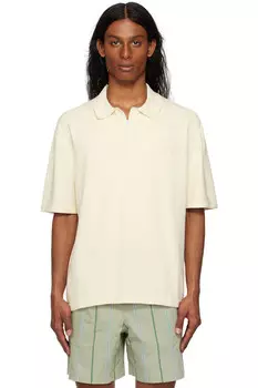 Вязаный поло с вышитой головой смелого лиса Maison Kitsun, цвет rich vanilla