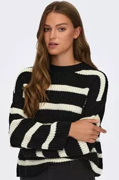 Вязаный полосатый свитер джемпер Jdy, черный