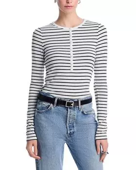Вязаный полосатый топ Henley rag & bone, белый