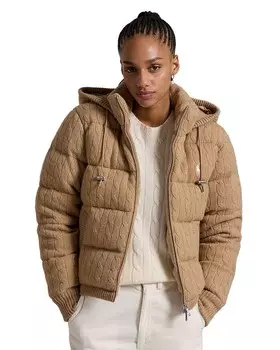 Вязаный пуховик с капюшоном Ralph Lauren, коричневый/бежевый