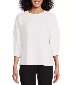 Вязаный пуловер с круглым вырезом и рукавами 3/4 в западном направлении Westbound, белый