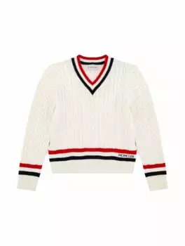 Вязаный пуловер с логотипом Moncler, белый