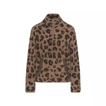 Вязаный пуловер унисекс с четвертью молнией SKIMS, цвет leopard print