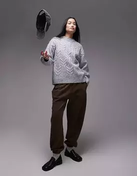 Вязаный пушистый джемпер свободного кроя серого цвета Topshop