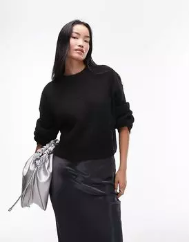 Вязаный пушистый свободный джемпер Ultimate черного цвета Topshop