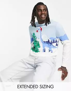 Вязаный рождественский джемпер ASOS DESIGN с изображением динозавров