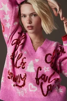 Вязаный рождественский джемпер Next, розовый