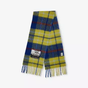 Вязаный шарф из смеси альпаки и тартана с фирменной нашивкой Vivienne Westwood, синий