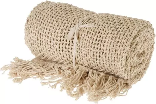 Вязаный шарф/одеяло с бахромой, 130х170см, желтый H&L, бежевый