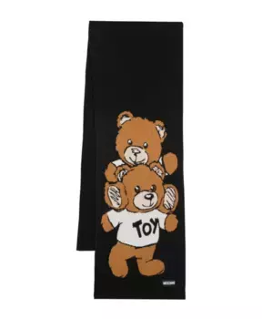 Вязаный шарф с медвежонком Moschino, черный