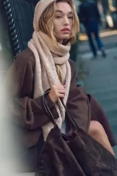 Вязаный шарф с пайетками ZARA, песочный