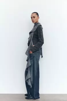 Вязаный шарф с воланами ZARA, серый мергель