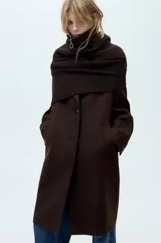 Вязаный шарф с воротником-молнией ZARA, шоколад