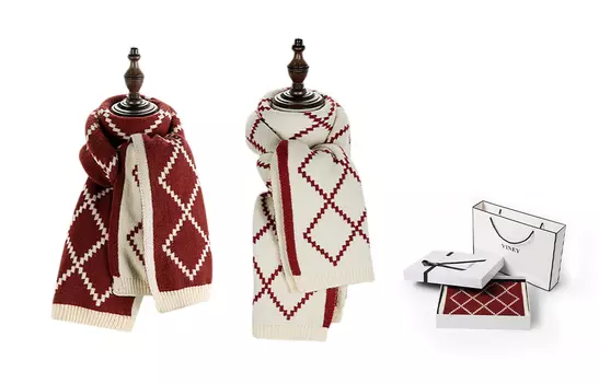 Вязаный шарф женский VINEY, красный/бежевый