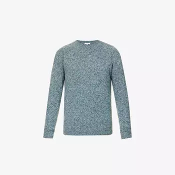 Вязаный шерстяной джемпер с круглым вырезом Sunspel, зеленый