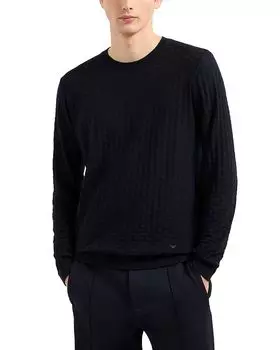 Вязаный шерстяной свитер-пуловер в стиле «рогожка» Emporio Armani, синий