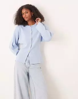 Вязаный структурированный кардиган ASOS DESIGN с круглым вырезом и золотыми пуговицами синего цвета