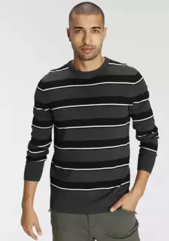 Вязаный свитер AJC с контрастными элементами в полосатый узор, антрацит