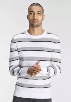 Вязаный свитер AJC с контрастными элементами в полосатый узор, белый