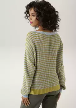 Вязаный свитер Aniston CASUAL в полоску пастельного цвета, зеленый