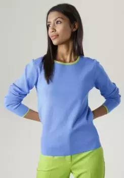 Вязаный свитер Aniston SELECTED с контрастными полосками, зеленый