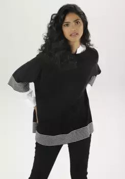 Вязаный свитер Aniston SELECTED в стиле повседневного пончо – НОВАЯ КОЛЛЕКЦИЯ, черно-белый