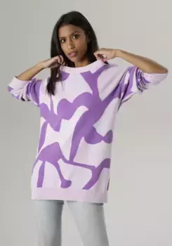 Вязаный свитер Aniston SELECTED, в текущей длинной форме, фиолетовый